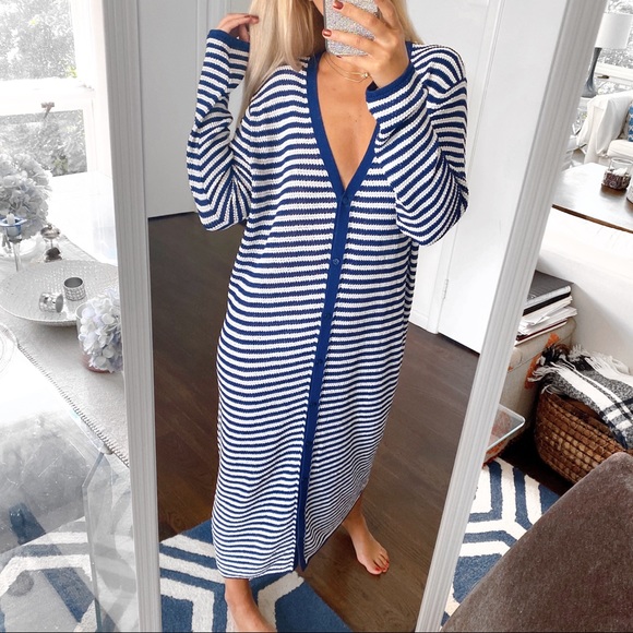 π ZARA DARK BLUE WHITE STRIPE MAXI DRESS/COVERUP! - Picture 5 of 13